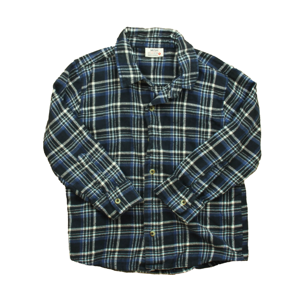 Mish Boys Navy | Plaid Button Down Long Sleeve size: 5T